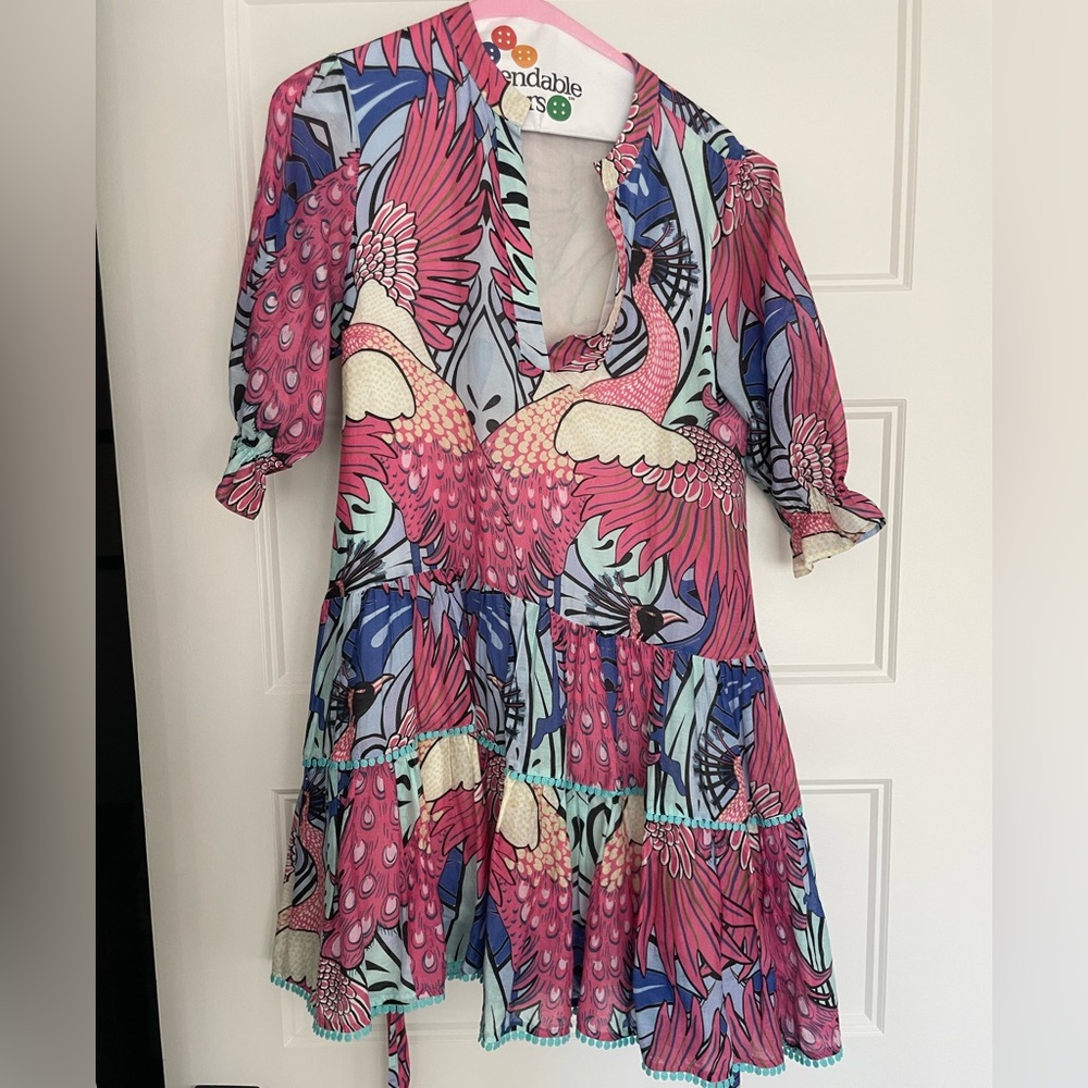 Paolita Pink & Blue Flamingo-Print Tiered Dress